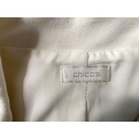 Chico's Winter White Zip Front Knit Jacket Sz Medium Lined Color Blocked - Picture 6 of 6